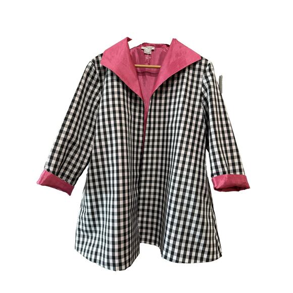 Grace Chuang New York Reversible 2 in 1 gingham Pink open Jacket Blazer Sz L - Picture 3 of 10